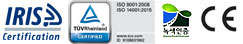 IRIS · TÜV Rheinland · ISO 9001 · ISO 14001 · CE 인증